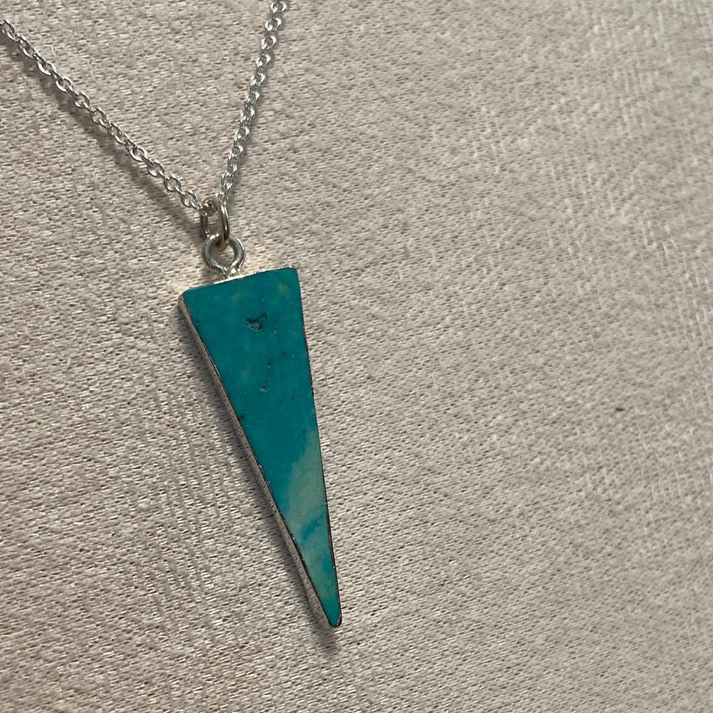 Chic Silver Plated Triangle Jewelry Set with Natural Turquoise. New! - Picture 3 of 10